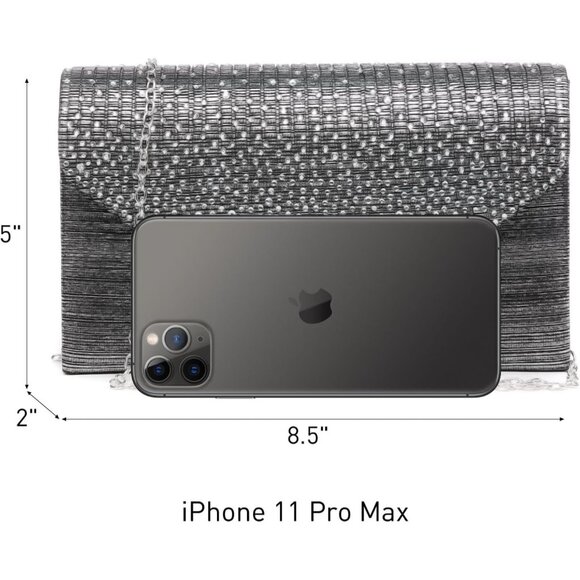 ⚡Women's Magnetic Closure Chain Strap Crossbody Envelope Gray Clutch Handbag - Picture 4 of 6